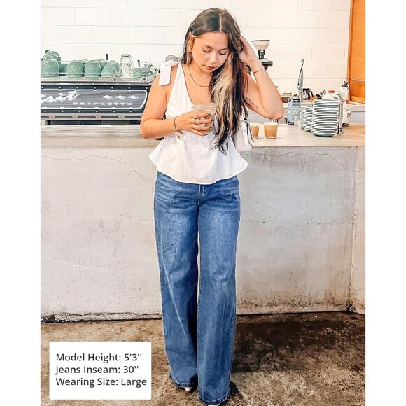 Wide Leg Jeans Women High Waist Breathable Stretch Casual Baggy Pants - Picture 5 of 7